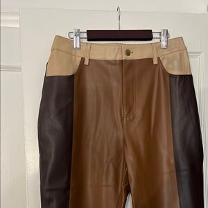 NWOT women’s brown leather colorblock pants